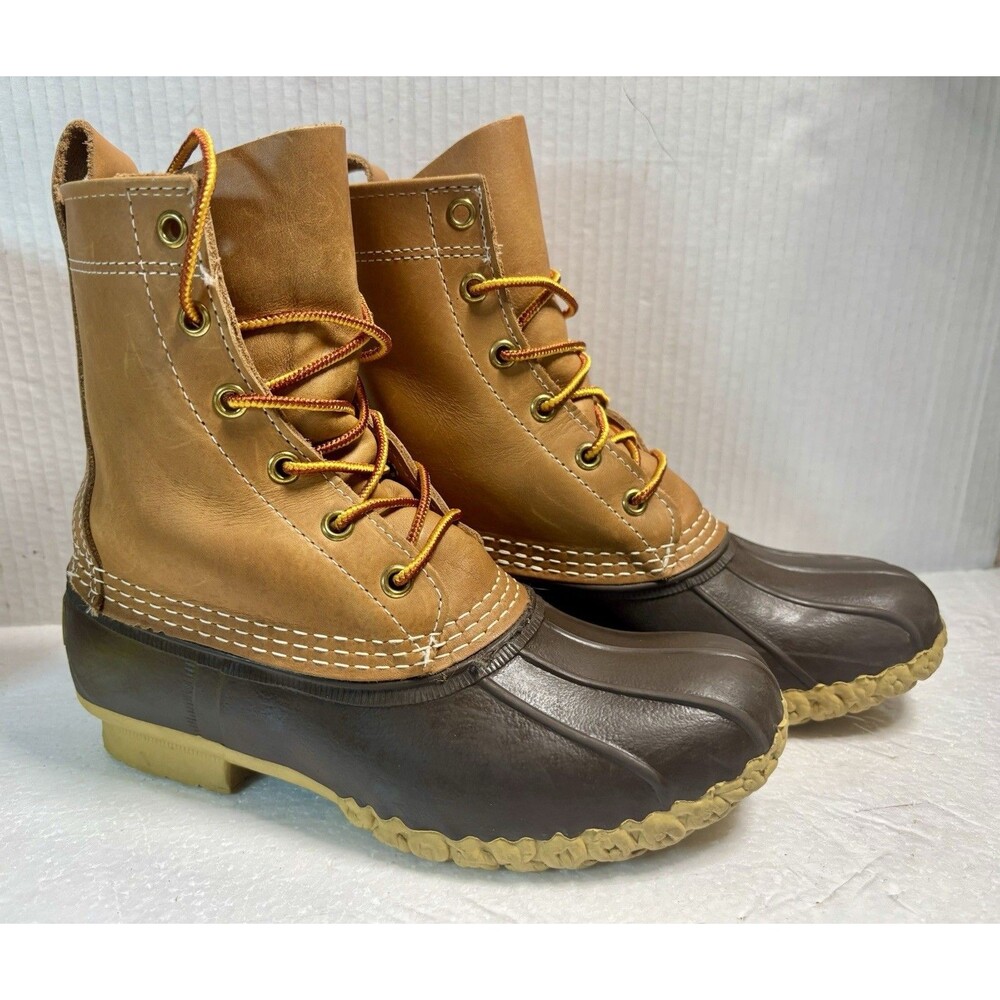 LL Bean Boots Ducks Boots Leather Waterproof Brown Mine Made Vintage Classic.